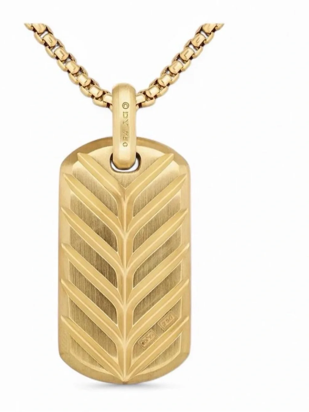 Gold-tone Chevron Dog Tag Pendant on 18” Chain w/ Pave Crystal Embellishment